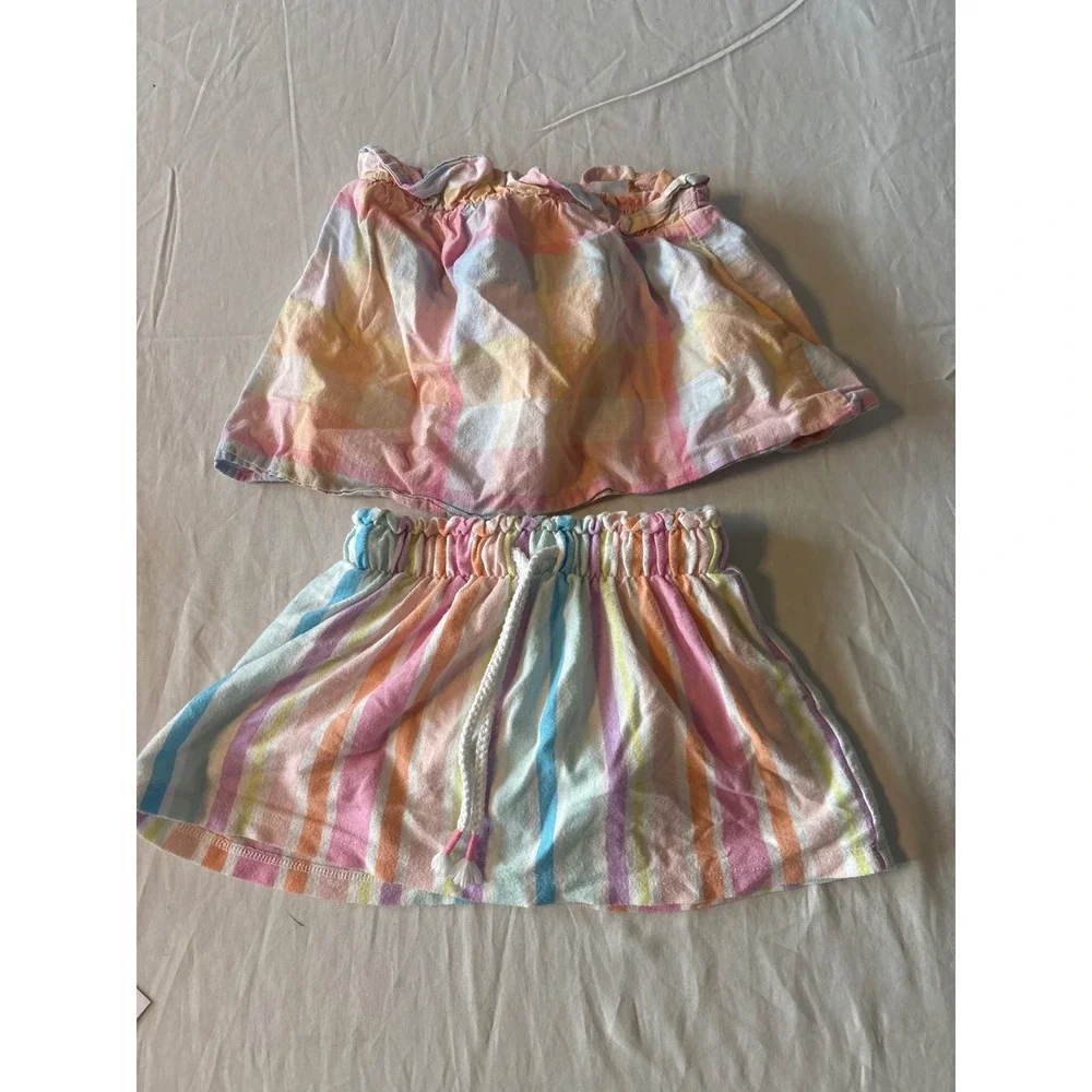 Cat & Jack‎ Skort Set Baby Girls 18M Multicolor Excellent Plaid Striped 2pc